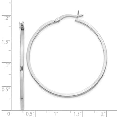 QE8100 Sterling Silver Rhodium-plated 1.5x40mm Hoop Earrings