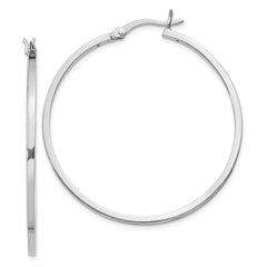 QE8100 Sterling Silver Rhodium-plated 1.5x40mm Hoop Earrings