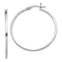 QE8101 Sterling Silver Rhodium-plated 1.5x35mm Hoop Earrings