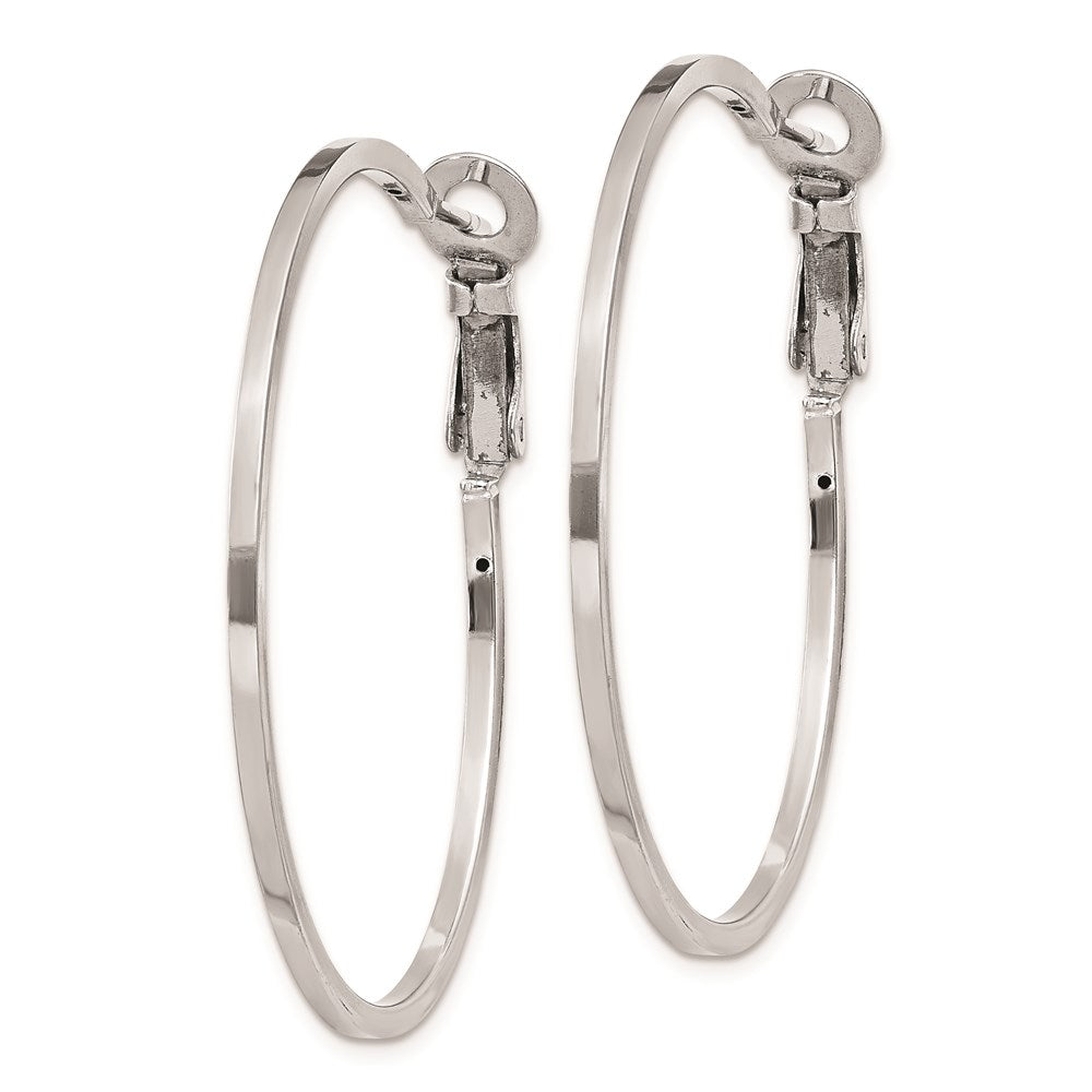 QE8106 Sterling Silver RH-plated 1.5x40mm Omega Back Round Hoop Earrings