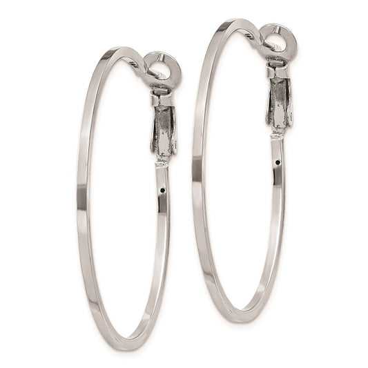 QE8106 Sterling Silver RH-plated 1.5x40mm Omega Back Round Hoop Earrings