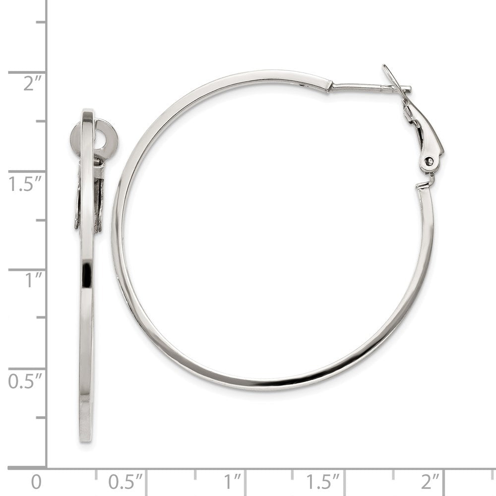 QE8106 Sterling Silver RH-plated 1.5x40mm Omega Back Round Hoop Earrings