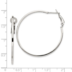 QE8106 Sterling Silver RH-plated 1.5x40mm Omega Back Round Hoop Earrings