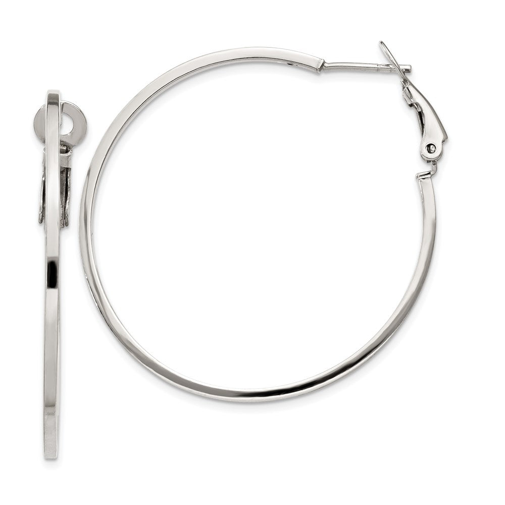 QE8106 Sterling Silver RH-plated 1.5x40mm Omega Back Round Hoop Earrings