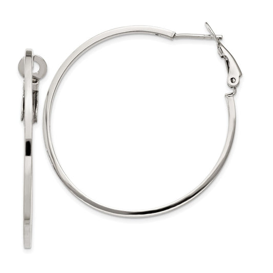QE8106 Sterling Silver RH-plated 1.5x40mm Omega Back Round Hoop Earrings