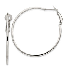 QE8106 Sterling Silver RH-plated 1.5x40mm Omega Back Round Hoop Earrings