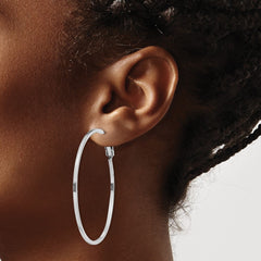 QE8107 Sterling Silver RH-plated 1.5x50mm Omega Back Round Hoop Earrings