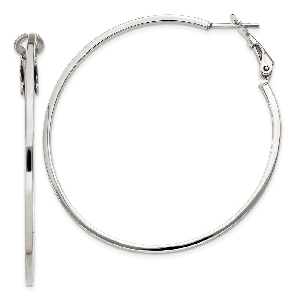 QE8107 Sterling Silver RH-plated 1.5x50mm Omega Back Round Hoop Earrings