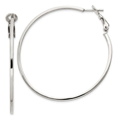 QE8107 Sterling Silver RH-plated 1.5x50mm Omega Back Round Hoop Earrings