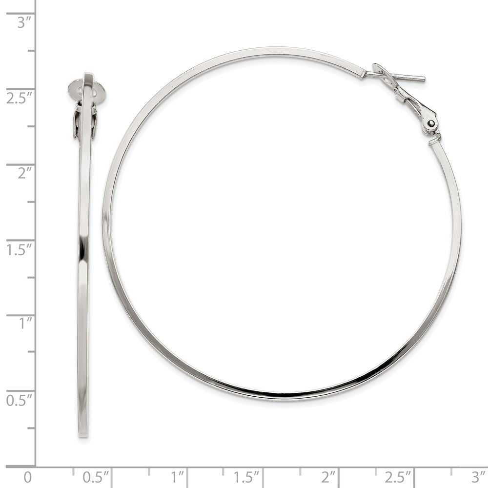 QE8108 Sterling Silver RH-plated 1.5x60mm Omega Back Round Hoop Earrings
