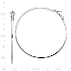 QE8108 Sterling Silver RH-plated 1.5x60mm Omega Back Round Hoop Earrings
