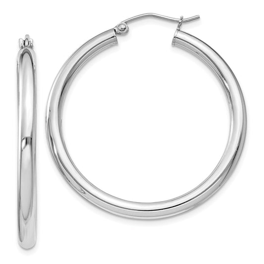 QE810 Sterling Silver Rhodium-plated 3mm Round Hoop Earrings