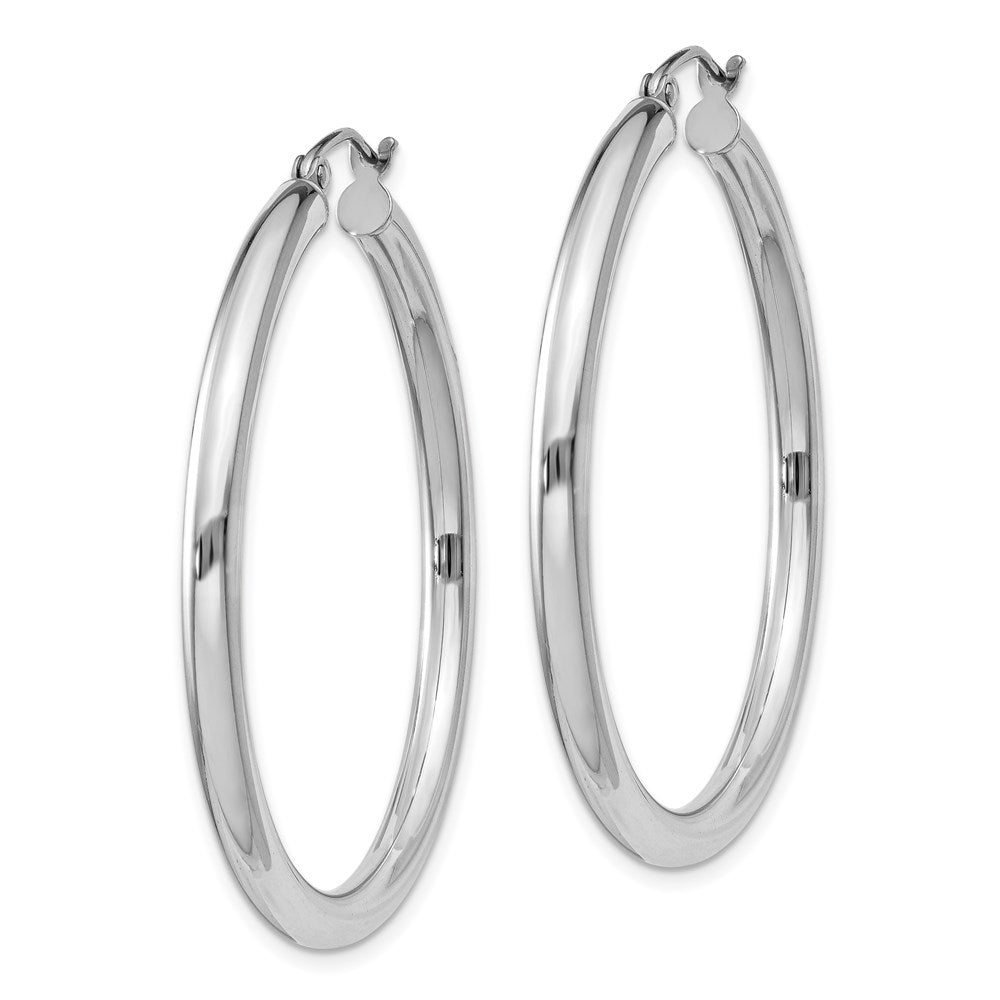 QE811 Sterling Silver Rhodium-plated 3mm Round Hoop Earrings