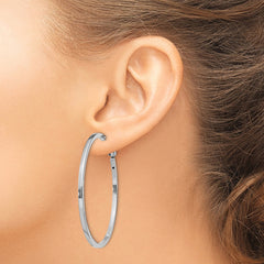 QE8110 Sterling Silver RH-plated 2x50mm Omega Back Round Hoop Earrings