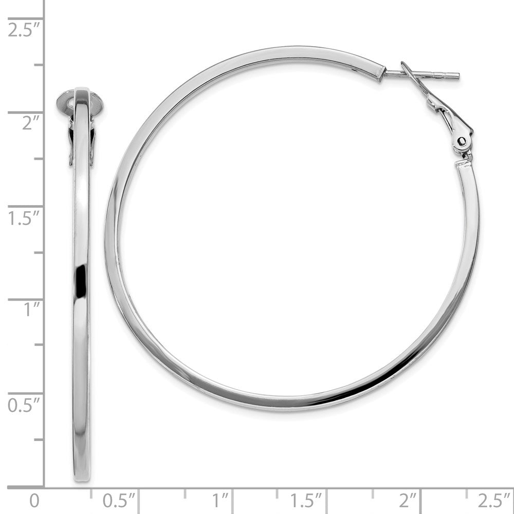 QE8110 Sterling Silver RH-plated 2x50mm Omega Back Round Hoop Earrings