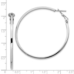 QE8110 Sterling Silver RH-plated 2x50mm Omega Back Round Hoop Earrings