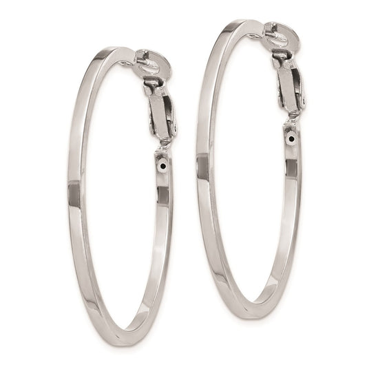 QE8111 Sterling Silver RH-plated 2x40mm Omega Back Round Hoop Earrings