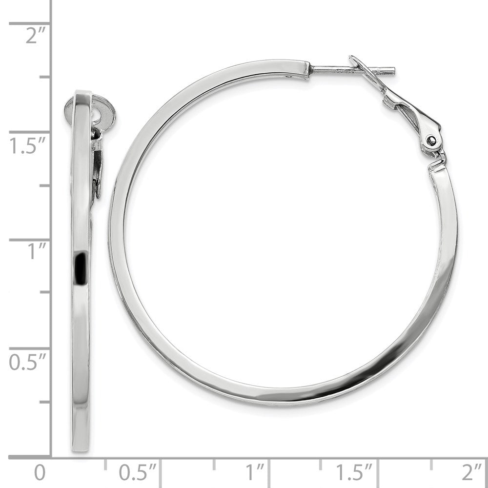 QE8111 Sterling Silver RH-plated 2x40mm Omega Back Round Hoop Earrings