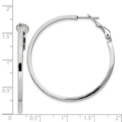 QE8111 Sterling Silver RH-plated 2x40mm Omega Back Round Hoop Earrings