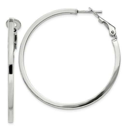 QE8111 Sterling Silver RH-plated 2x40mm Omega Back Round Hoop Earrings
