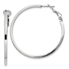 QE8111 Sterling Silver RH-plated 2x40mm Omega Back Round Hoop Earrings