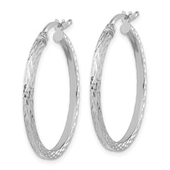 QE8112 Sterling Silver Rhodium-plated Diamond-cut 2x30mm Square Tube Hoop Earrings