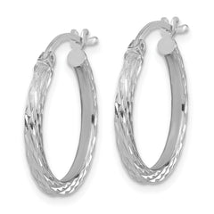 QE8114 Sterling Silver Rhodium-plated Diamond-cut 2x20mm Square Tube Hoop Earrings