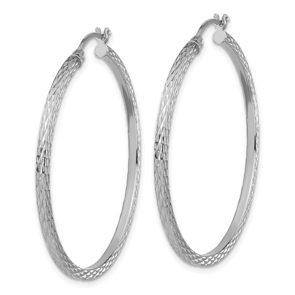QE8116 Sterling Silver Rhodium-plated Diamond-cut 2x40mm Square Tube Hoop Earrings