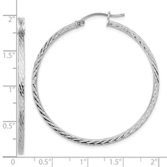 QE8117 Sterling Silver Rhodium-plated Diamond-cut 2x45mm Square Tube Hoop Earrings
