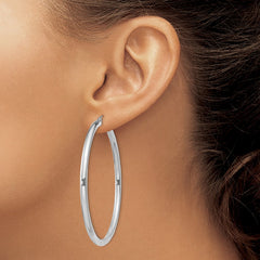 QE812 Sterling Silver Rhodium-plated 3mm Round Hoop Earrings