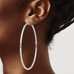 QE8121 Sterling Silver Rhodium-plated Diamond-cut 2x70mm Square Tube Hoop Earrings