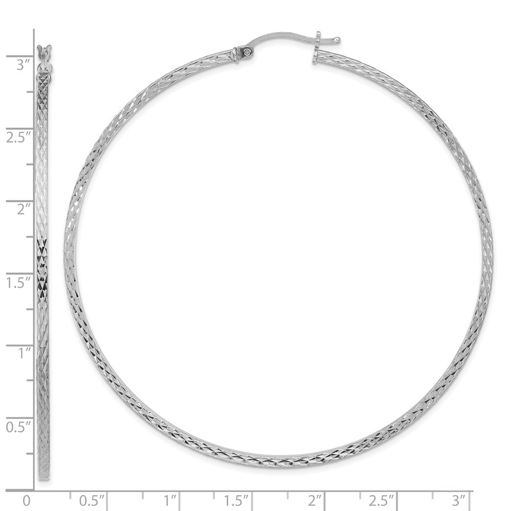 QE8121 Sterling Silver Rhodium-plated Diamond-cut 2x70mm Square Tube Hoop Earrings