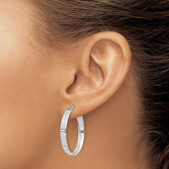 QE8145 Sterling Silver Rhodium Plated 4.25x30 Hoop Earrings