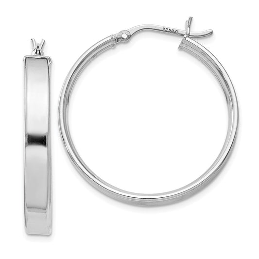 QE8145 Sterling Silver Rhodium Plated 4.25x30 Hoop Earrings