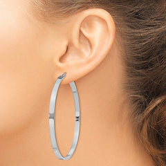QE8149 Sterling Silver Rhodium-plated 3.5x60mm Hoop Earrings
