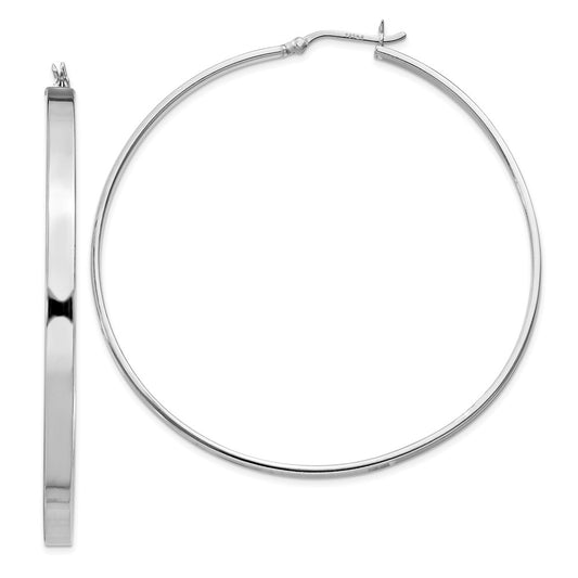 QE8149 Sterling Silver Rhodium-plated 3.5x60mm Hoop Earrings