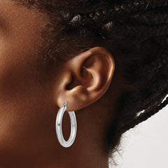 QE815 Sterling Silver Rhodium-plated 4mm Round Hoop Earrings