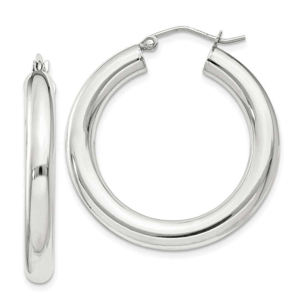 QE815SP Sterling Silver 4mm Round Hoop Earrings