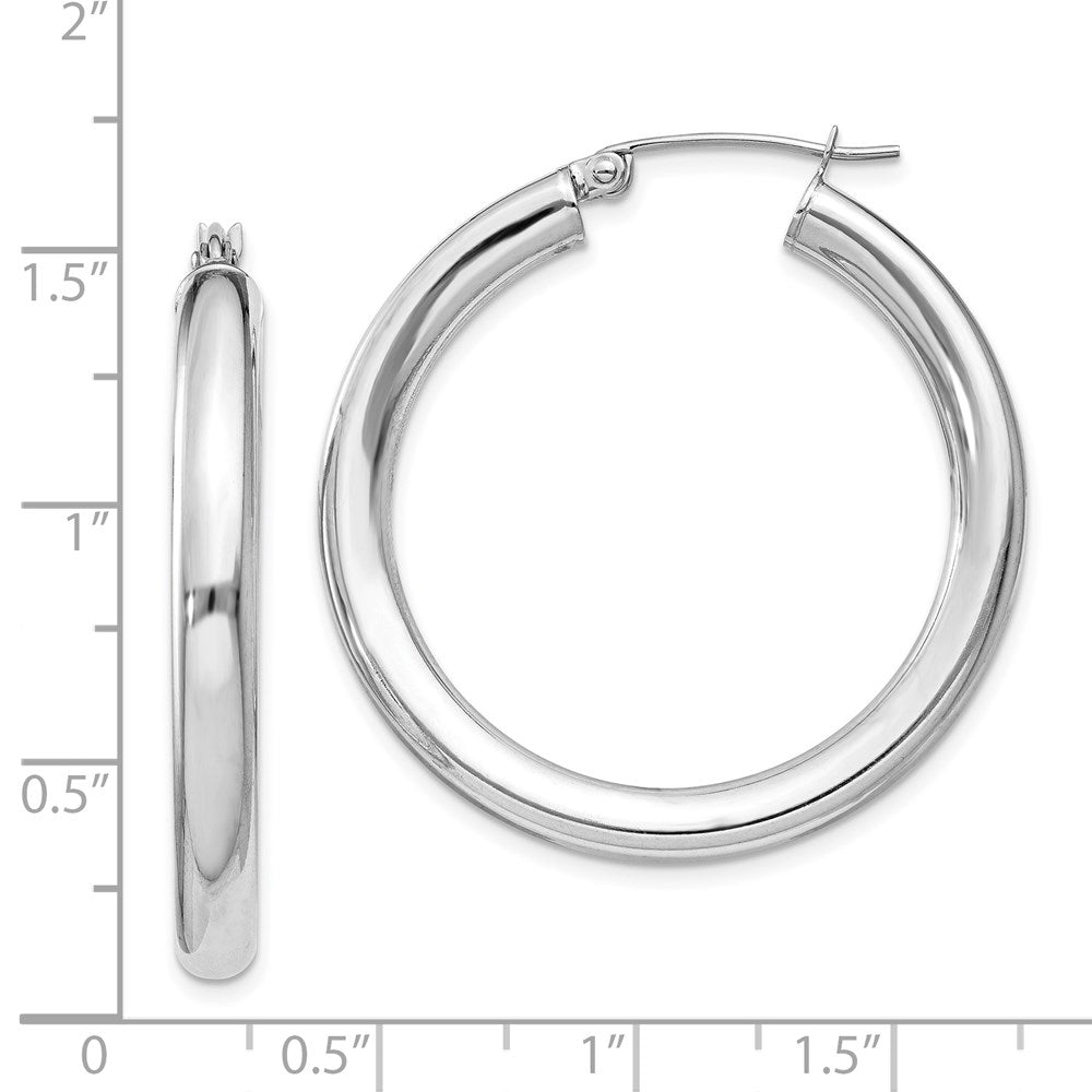QE816 Sterling Silver Rhodium-plated 4mm Round Hoop Earrings