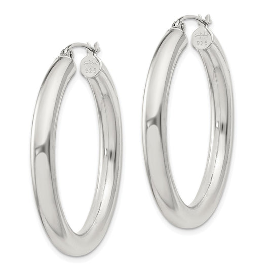 QE816SP Sterling Silver 4mm Round Hoop Earrings