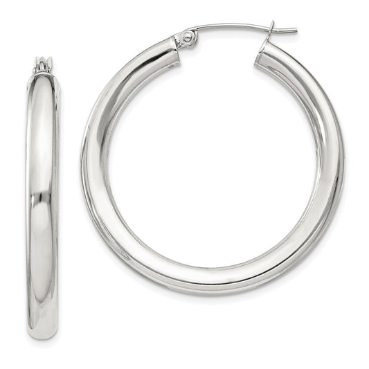 QE816SP Sterling Silver 4mm Round Hoop Earrings