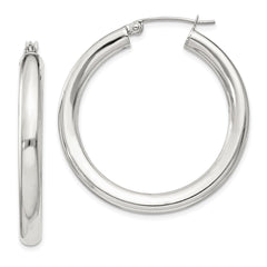 QE816SP Sterling Silver 4mm Round Hoop Earrings