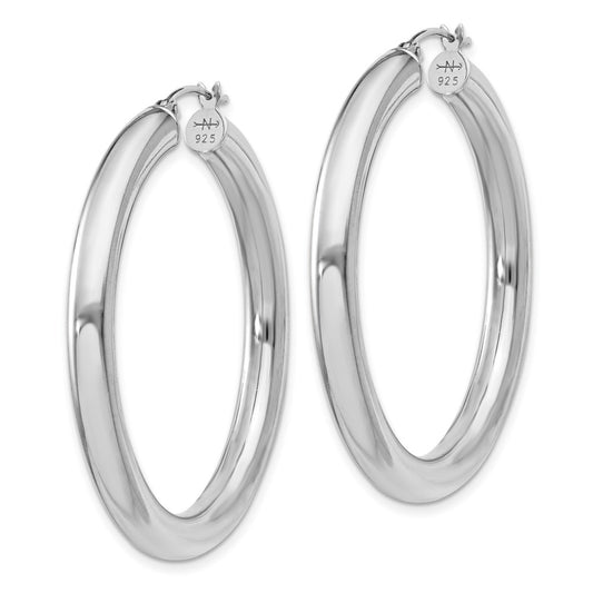 QE817 Sterling Silver Rhodium-plated 4mm Round Hoop Earrings