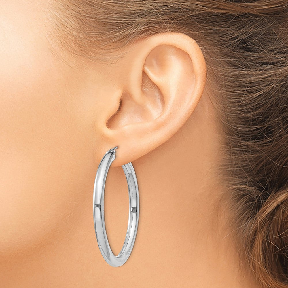 QE818 Sterling Silver Rhodium-plated 4mm Round Hoop Earrings