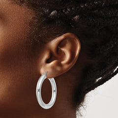 QE820 Sterling Silver Rhodium-plated 5mm Round Hoop Earrings