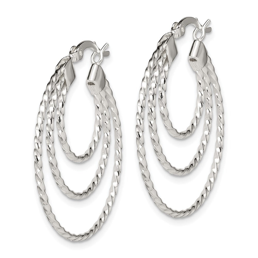 QE8200 Sterling Silver Textured Triple Hoop Earrings
