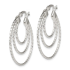 QE8200 Sterling Silver Textured Triple Hoop Earrings