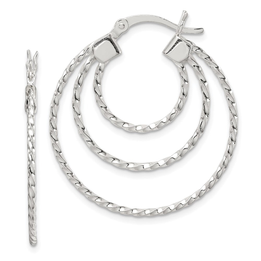 QE8200 Sterling Silver Textured Triple Hoop Earrings