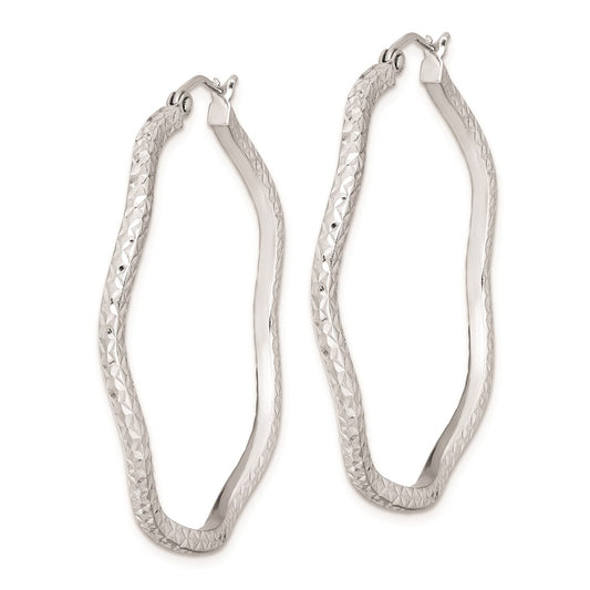 QE8205 Sterling Silver Rhodium-plated Wavy D/C 1.75mm Round Hoop Earrings