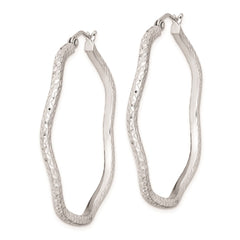 QE8205 Sterling Silver Rhodium-plated Wavy D/C 1.75mm Round Hoop Earrings